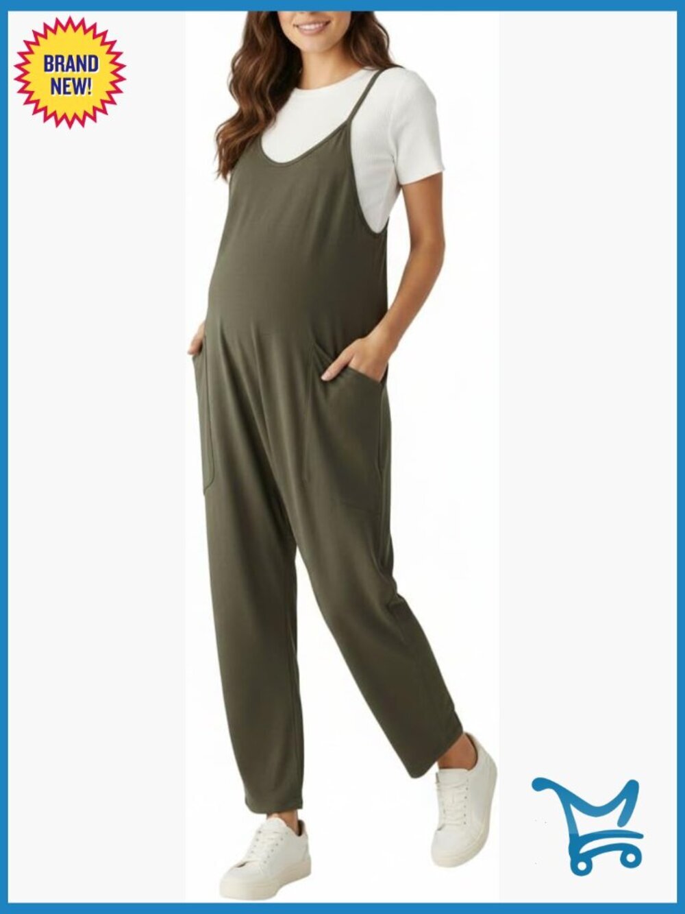 Casual Sleeveless V-neck Maternity Romper Jumpsuit with Pockets